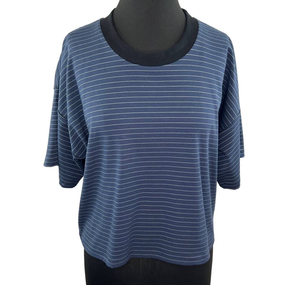 Tribe Kelley Blue White Stripe Crewneck Short Sleeve Cotton Pullover Crop Top M